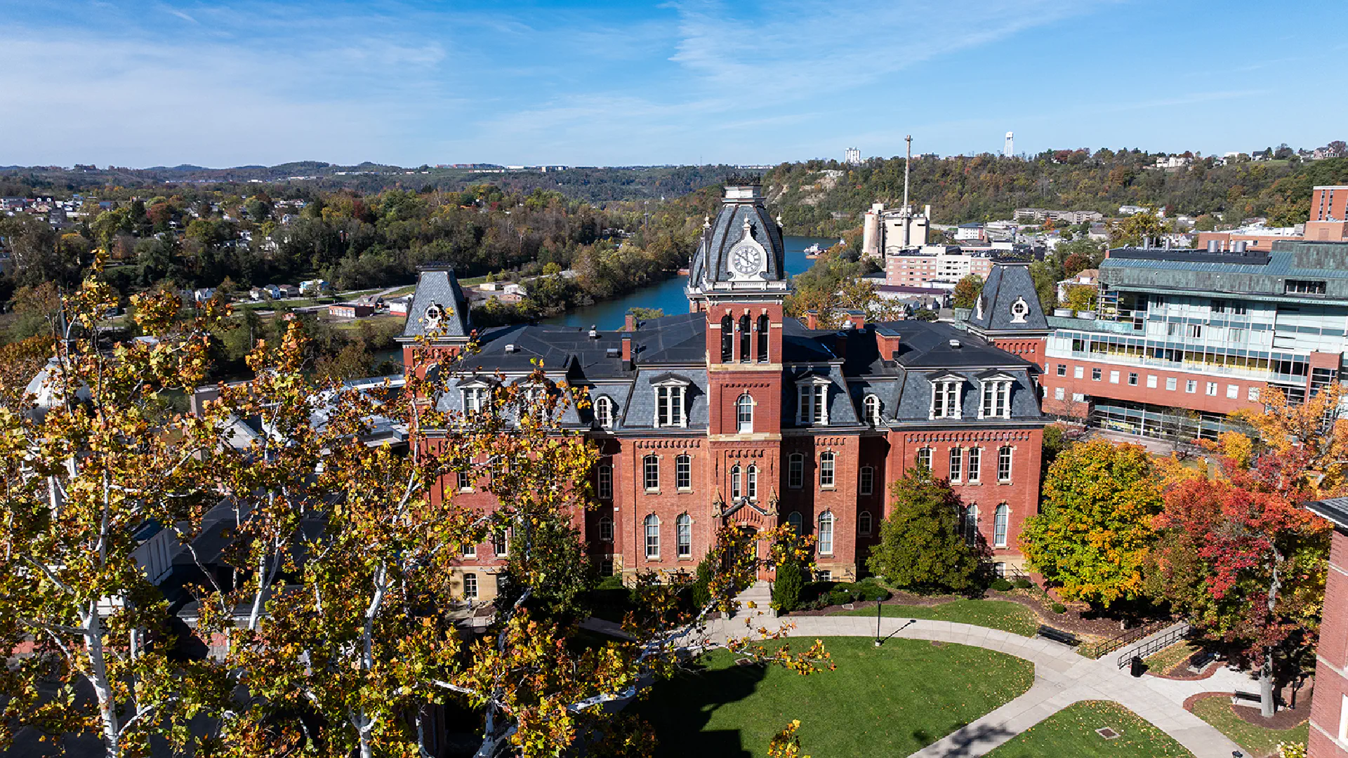 An aerial view of Woodburn Hall